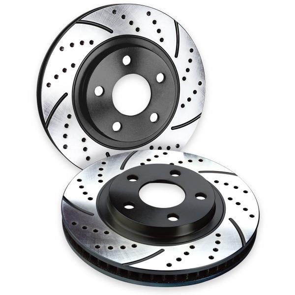 FRONT REAR SET Performance Cross Drilled Slotted Brake Disc Rotors TBS18995 